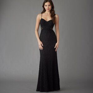 Hayley Paige Occasions Black Corded Lace Formal Dress 8